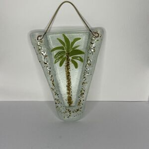 Fused Glass Hanging Wall Pocket Vase Palm tree Tropical Artsy Hawaiian